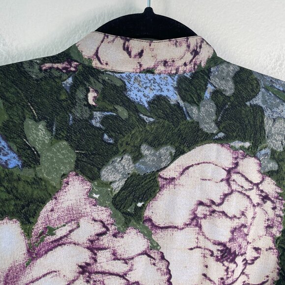 Citron Santa Monica Womens Medium Petite Silk Button Up Blouse Dragon Floral - Picture 10 of 12